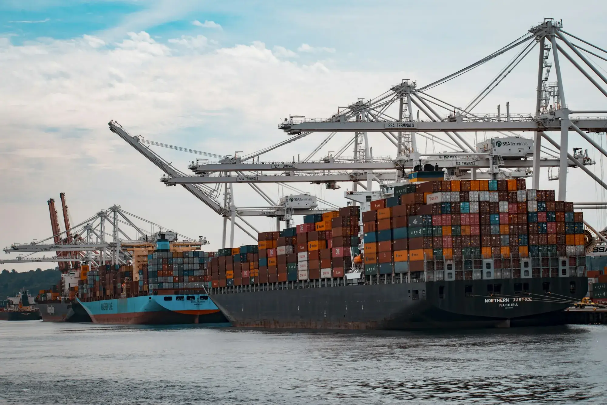 Container ship at a cargo port